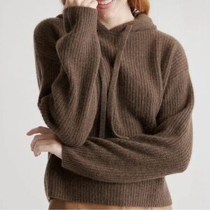 Mongolian Cashmere Fisherman Pullover Hoodie Sweater Brown Size XS